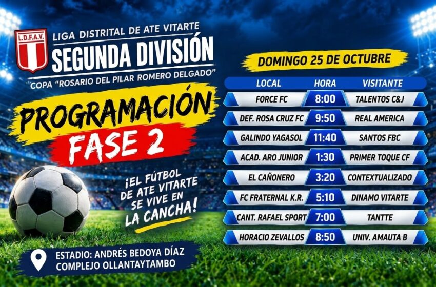  Segunda División de Ate Vitarte: programación de la Fase 2 para este domingo 25 de octubre